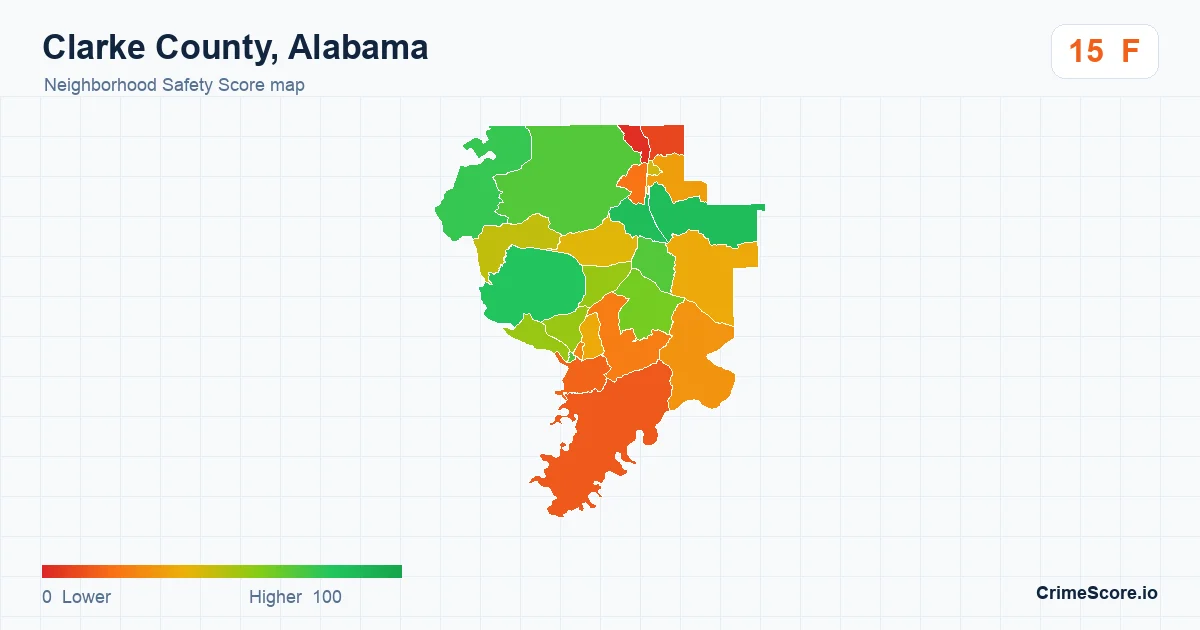 Clarke County, Alabama neighborhood Safety Score map by Census block group