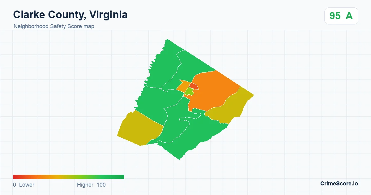 Clarke County, Virginia neighborhood Safety Score map by Census block group