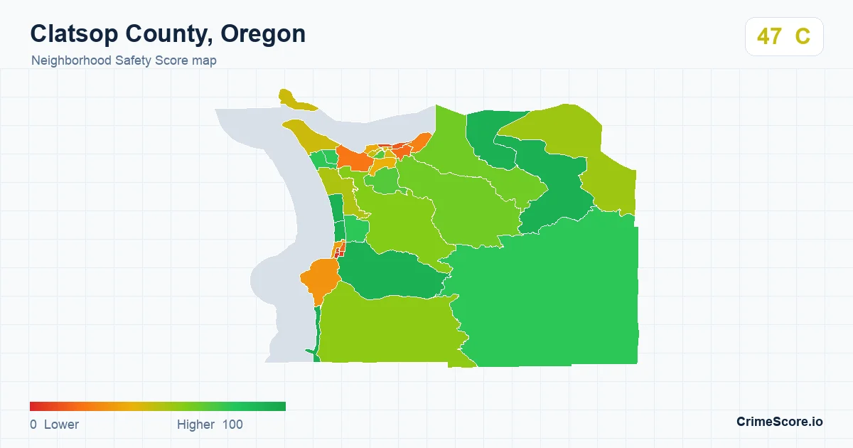 Clatsop County, Oregon neighborhood Safety Score map by Census block group