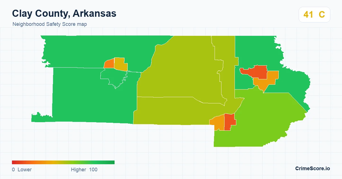 Clay County, Arkansas neighborhood Safety Score map by Census block group