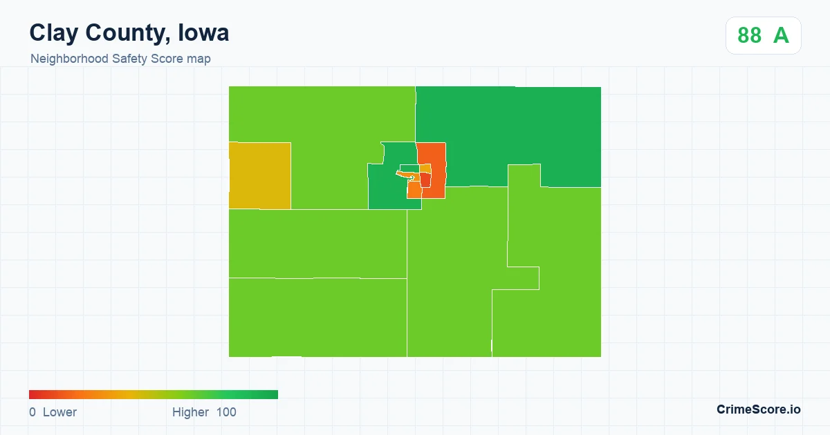 Clay County, Iowa neighborhood Safety Score map by Census block group