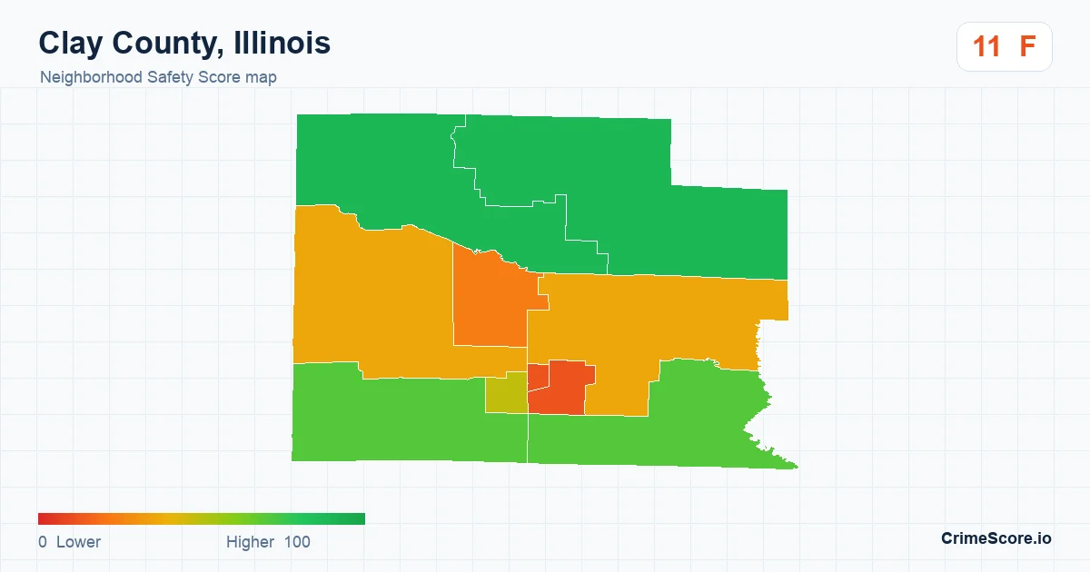 Clay County, Illinois neighborhood Safety Score map by Census block group