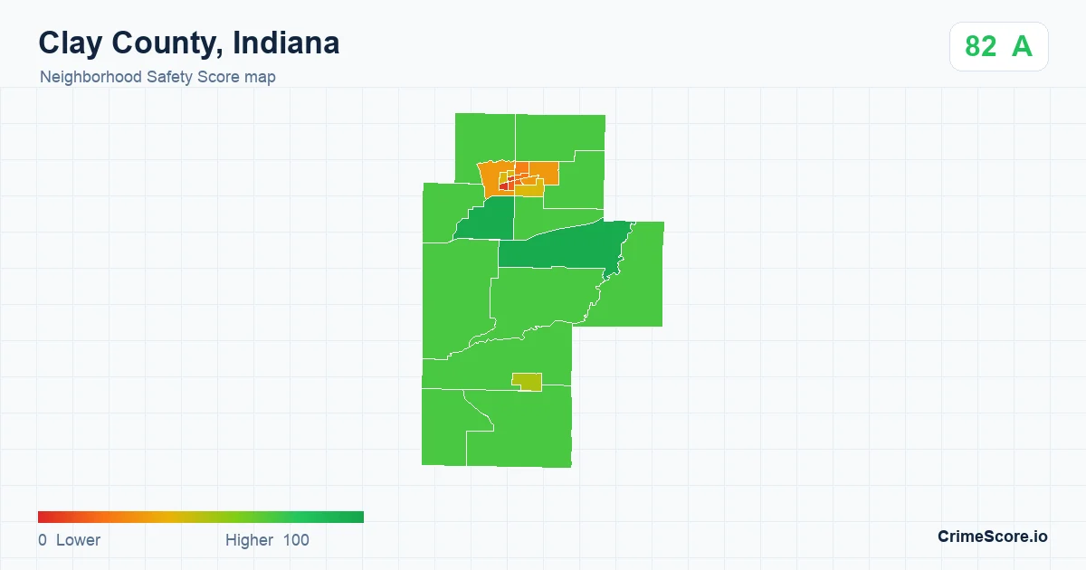Clay County, Indiana neighborhood Safety Score map by Census block group
