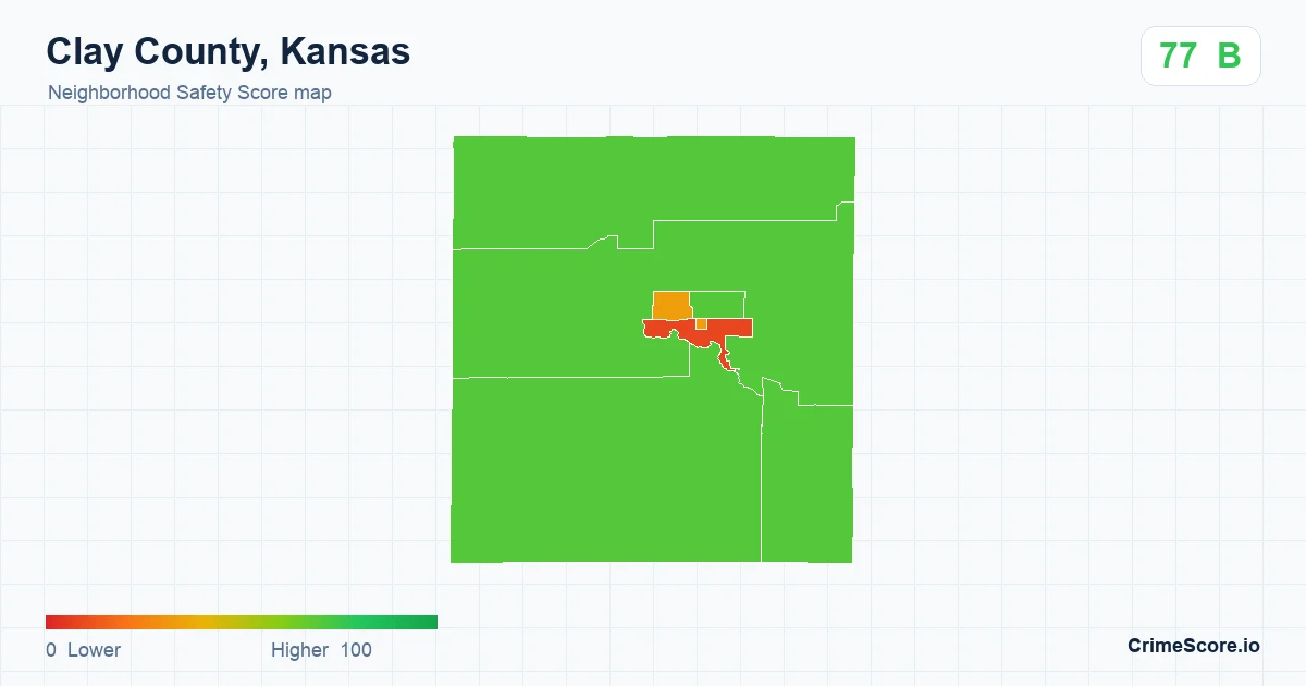 Clay County, Kansas neighborhood Safety Score map by Census block group