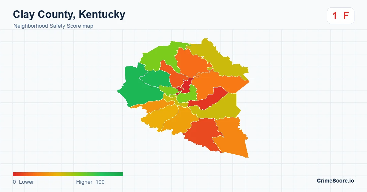 Clay County, Kentucky neighborhood Safety Score map by Census block group
