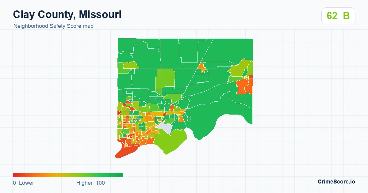 Clay County, Missouri neighborhood Safety Score map by Census block group