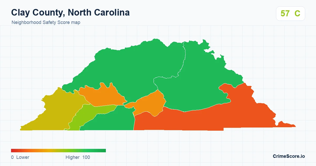 Clay County, North Carolina neighborhood Safety Score map by Census block group