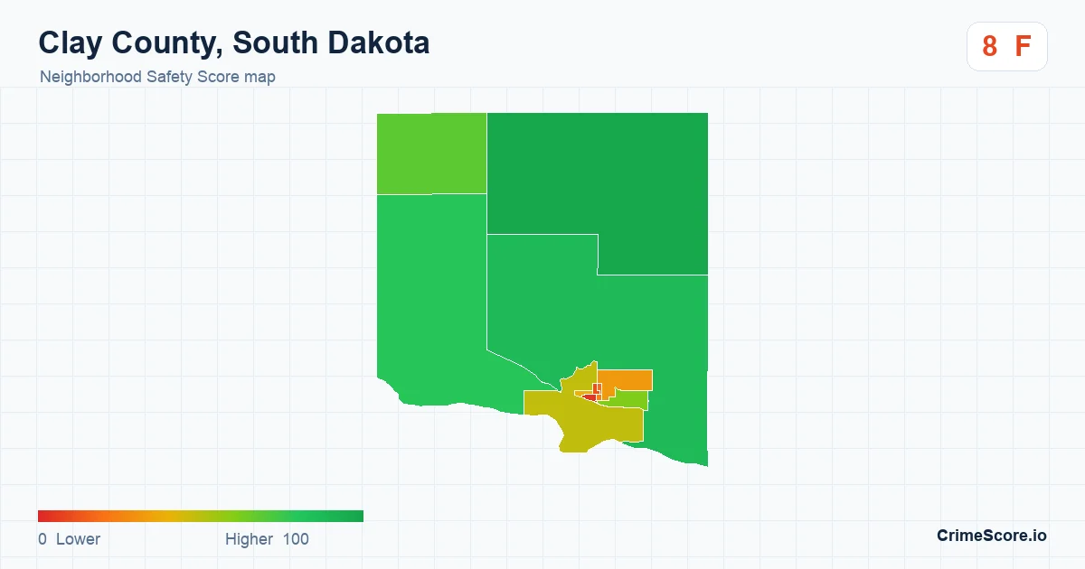 Clay County, South Dakota neighborhood Safety Score map by Census block group