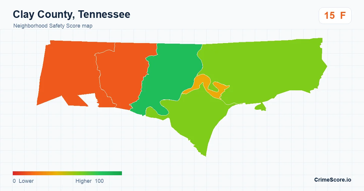 Clay County, Tennessee neighborhood Safety Score map by Census block group