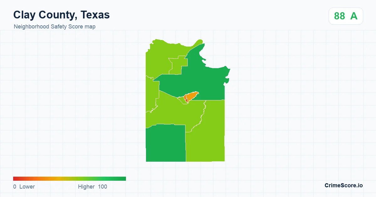 Clay County, Texas neighborhood Safety Score map by Census block group