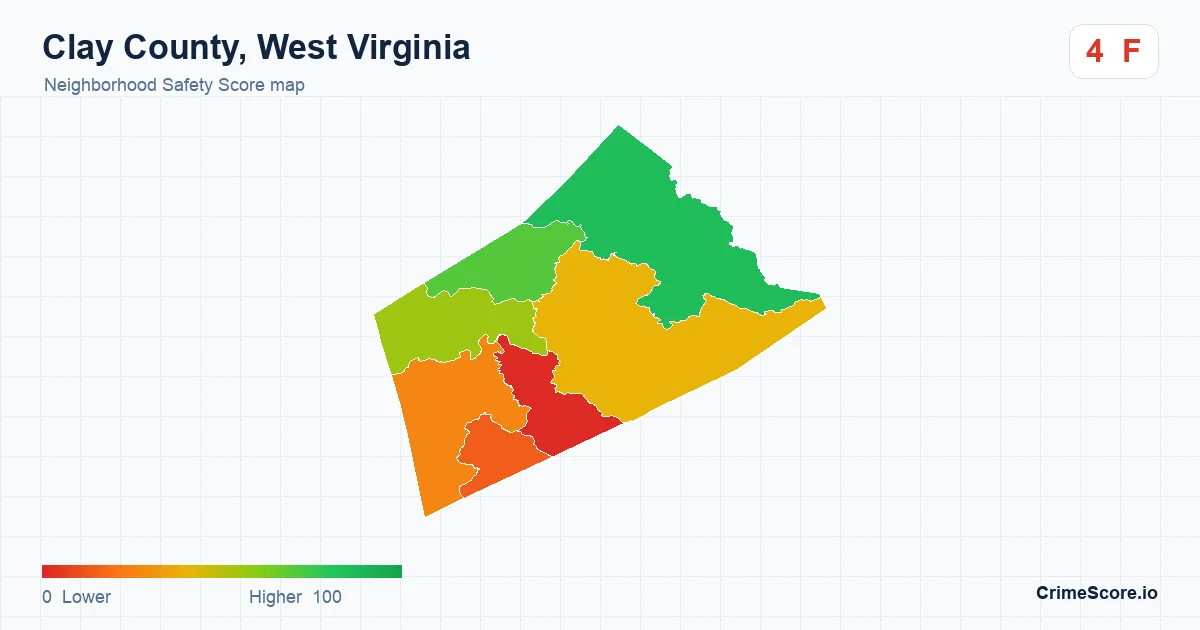Clay County, West Virginia neighborhood Safety Score map by Census block group