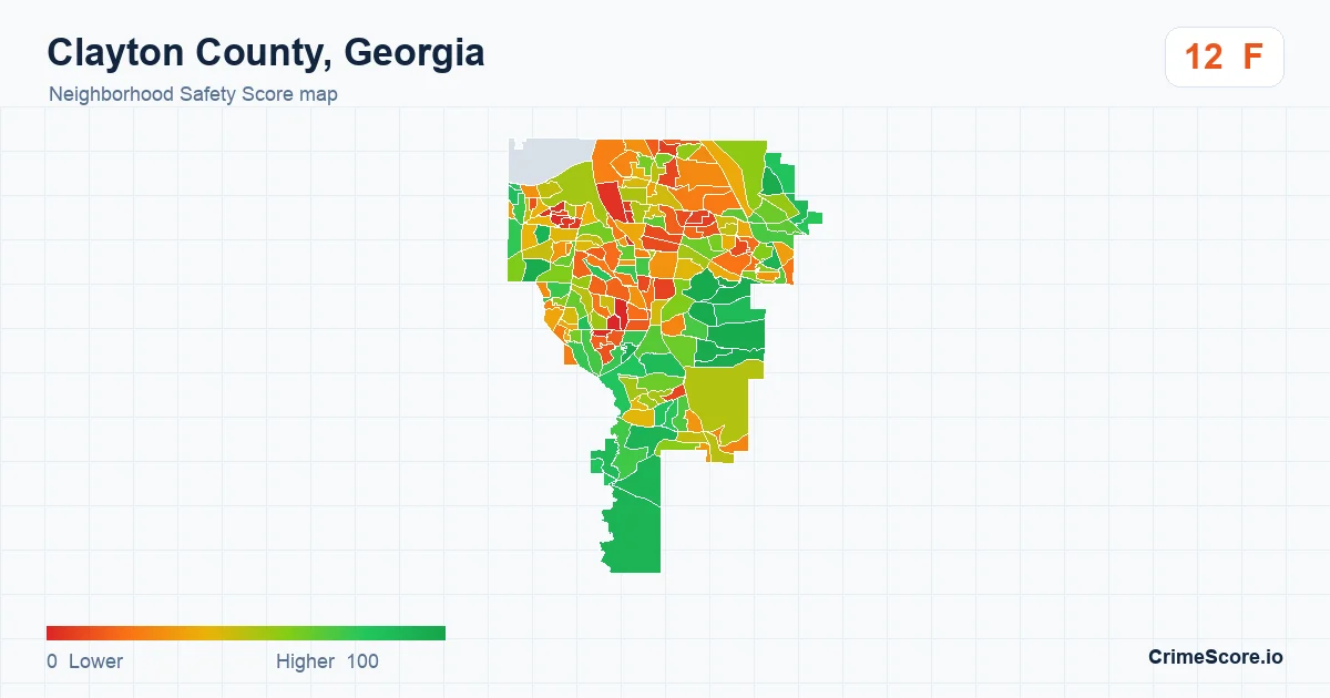 Clayton County, Georgia neighborhood Safety Score map by Census block group