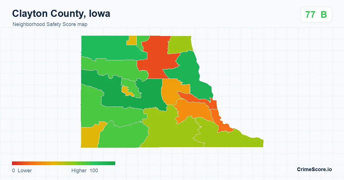 Clayton County, Iowa neighborhood Safety Score map by Census block group