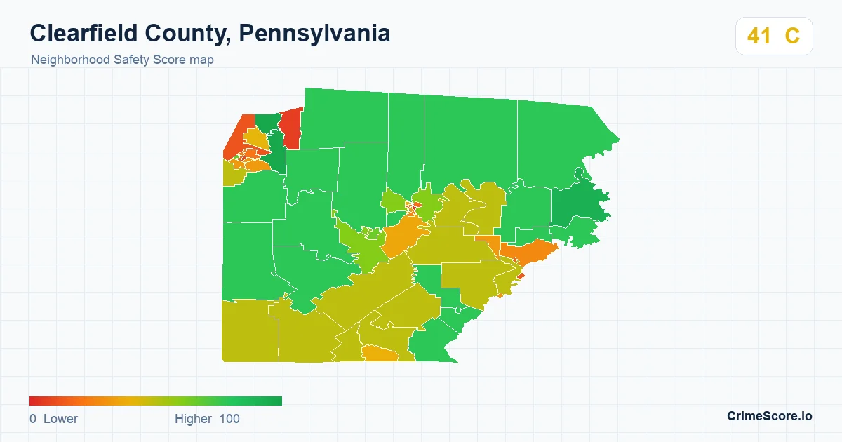 Clearfield County, Pennsylvania neighborhood Safety Score map by Census block group