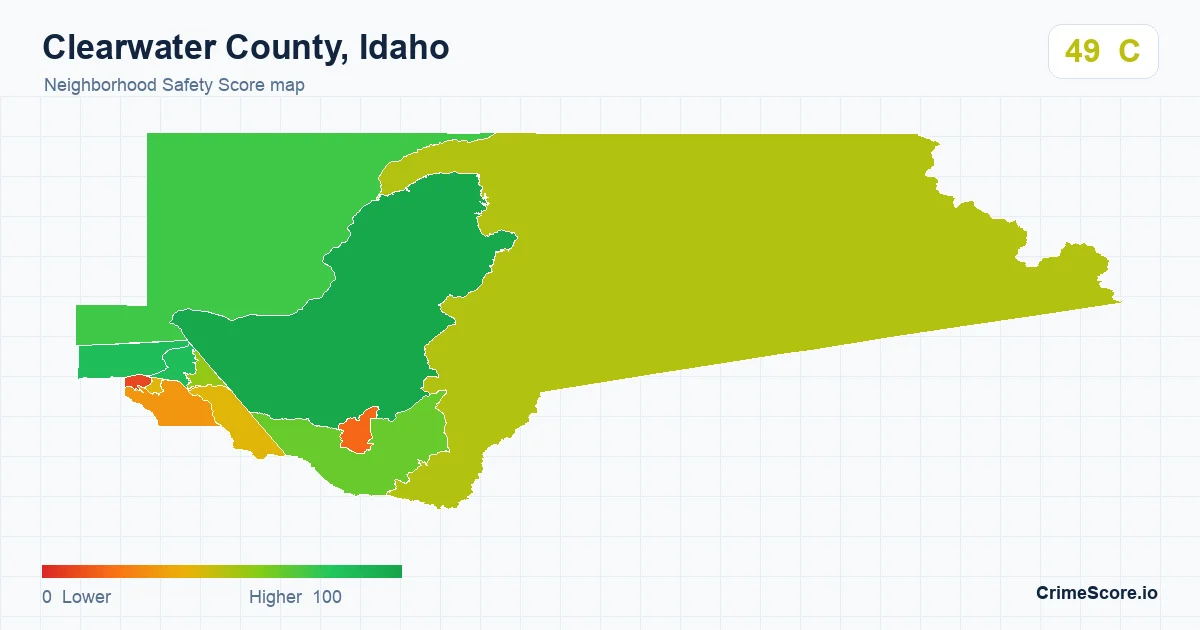 Clearwater County, Idaho neighborhood Safety Score map by Census block group