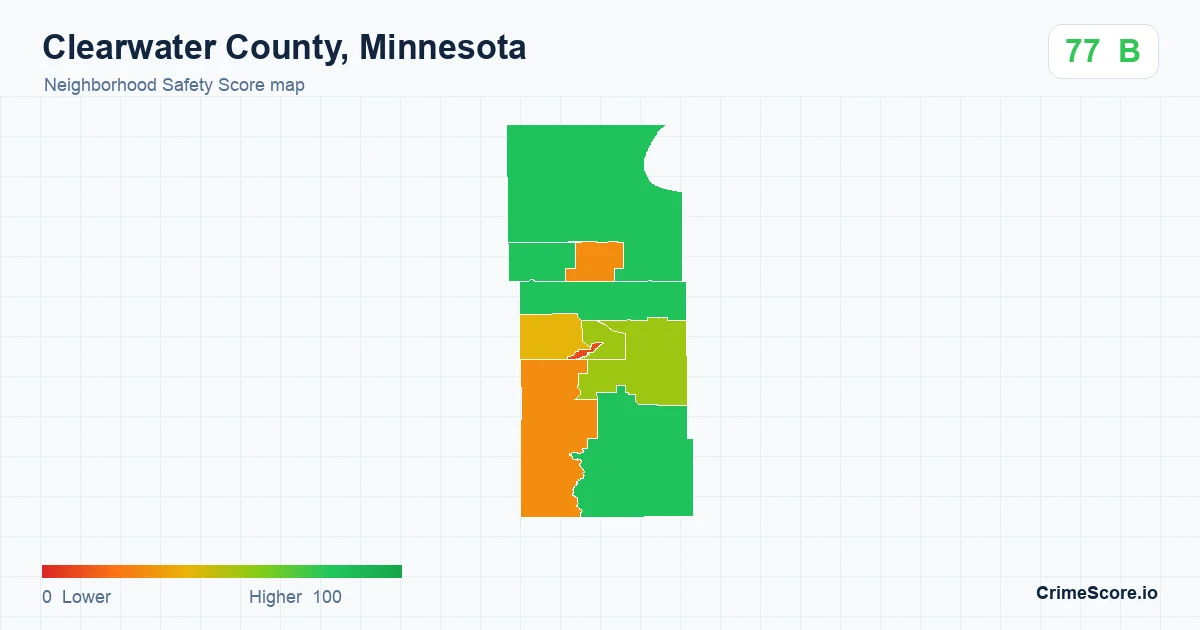 Clearwater County, Minnesota neighborhood Safety Score map by Census block group