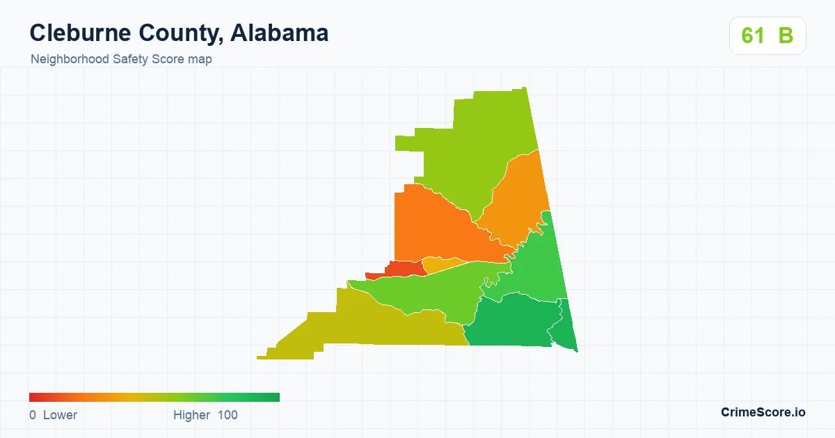 Cleburne County, Alabama neighborhood Safety Score map by Census block group