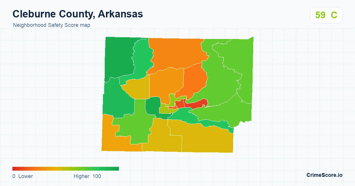Cleburne County, Arkansas neighborhood Safety Score map by Census block group