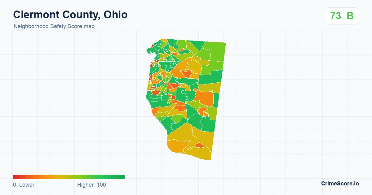 Clermont County, Ohio neighborhood Safety Score map by Census block group