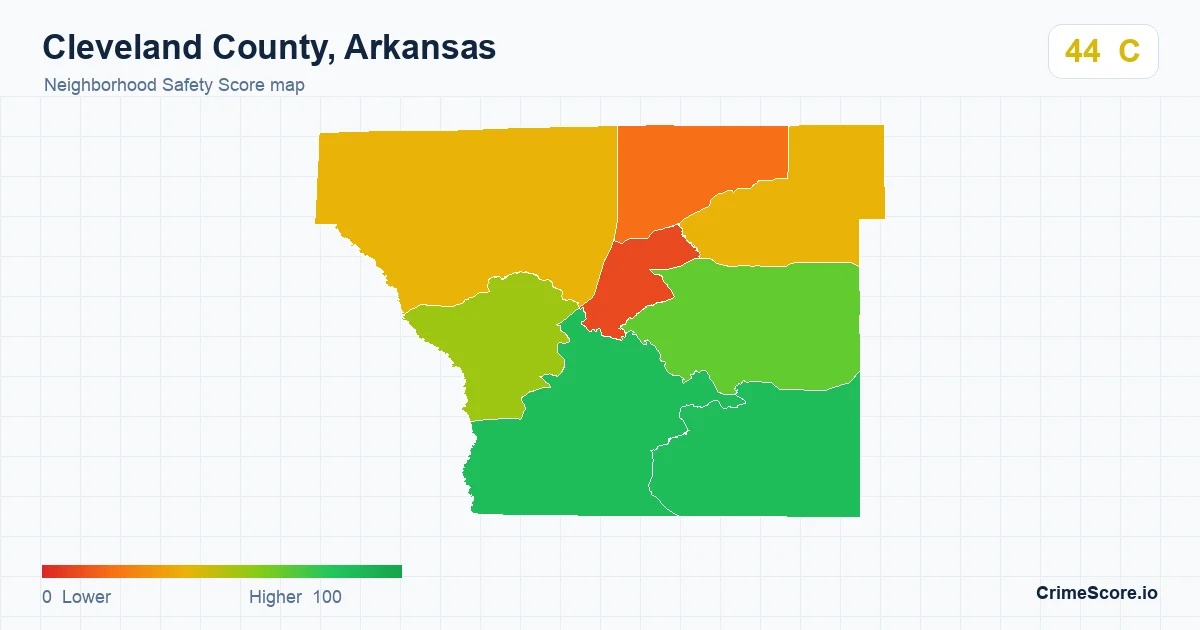 Cleveland County, Arkansas neighborhood Safety Score map by Census block group