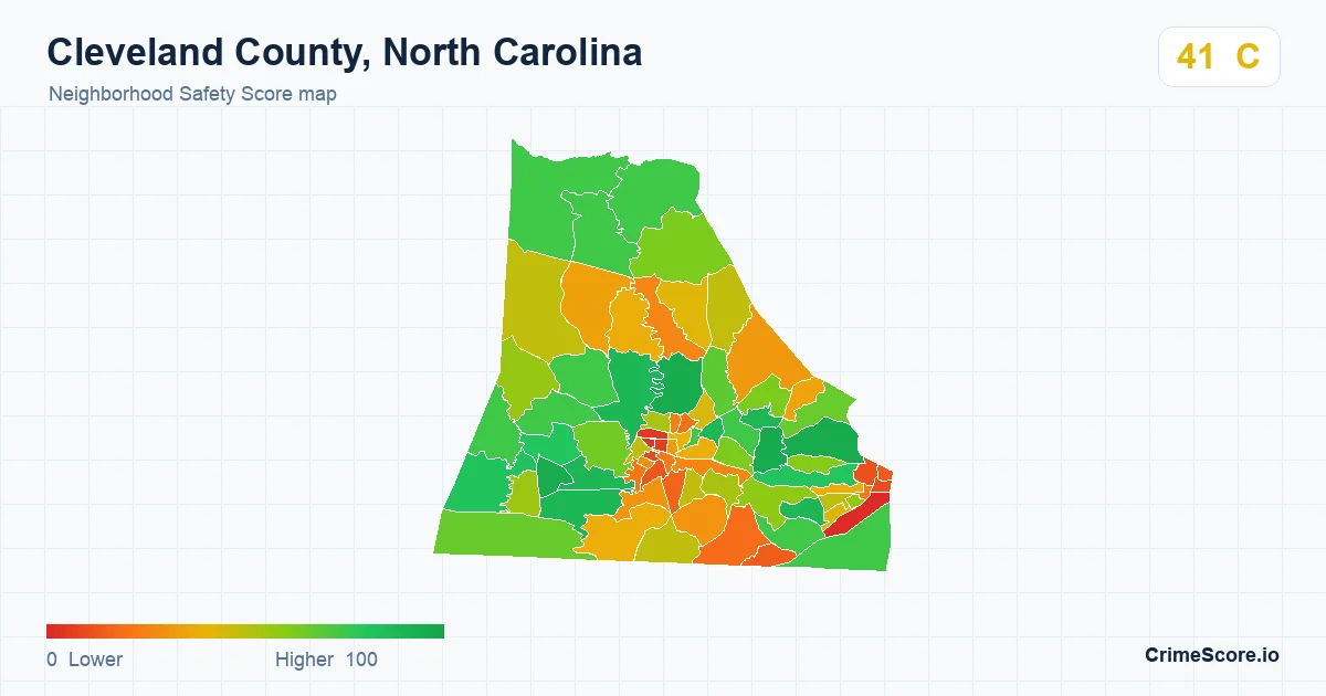 Cleveland County, North Carolina neighborhood Safety Score map by Census block group