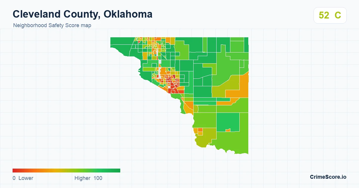 Cleveland County, Oklahoma neighborhood Safety Score map by Census block group