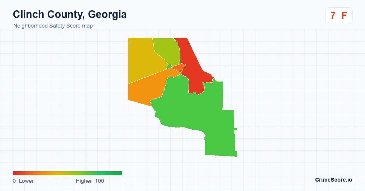 Clinch County, Georgia neighborhood Safety Score map by Census block group