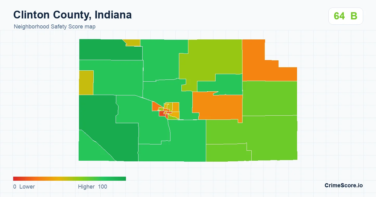 Clinton County, Indiana neighborhood Safety Score map by Census block group