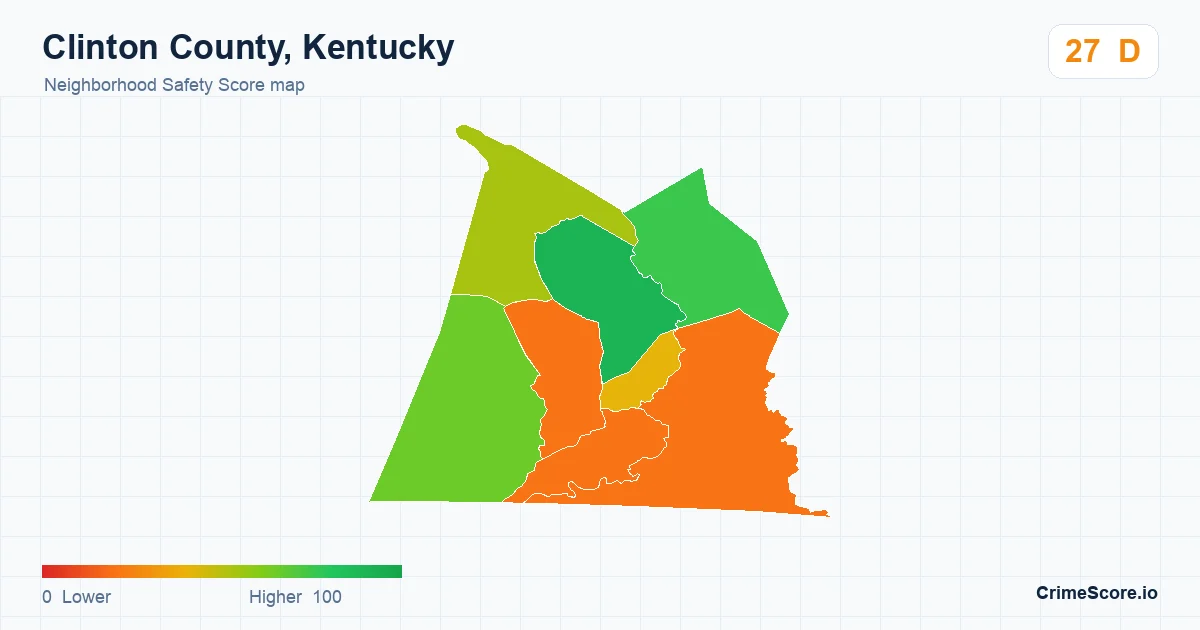 Clinton County, Kentucky neighborhood Safety Score map by Census block group