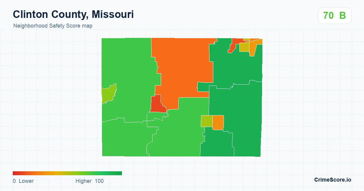 Clinton County, Missouri neighborhood Safety Score map by Census block group