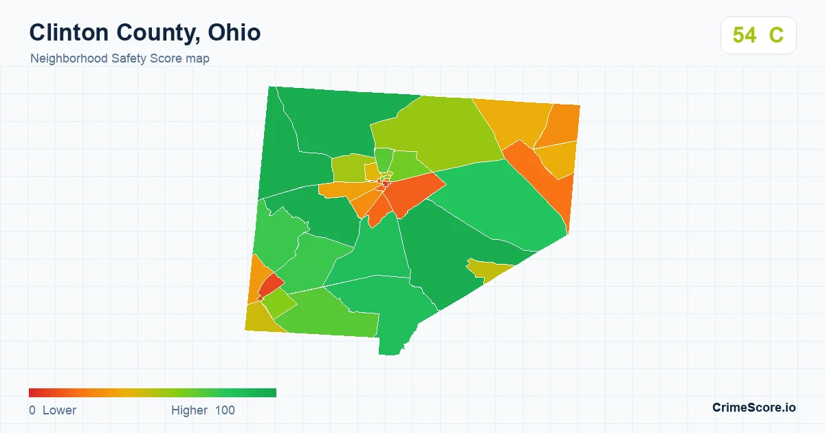 Clinton County, Ohio neighborhood Safety Score map by Census block group