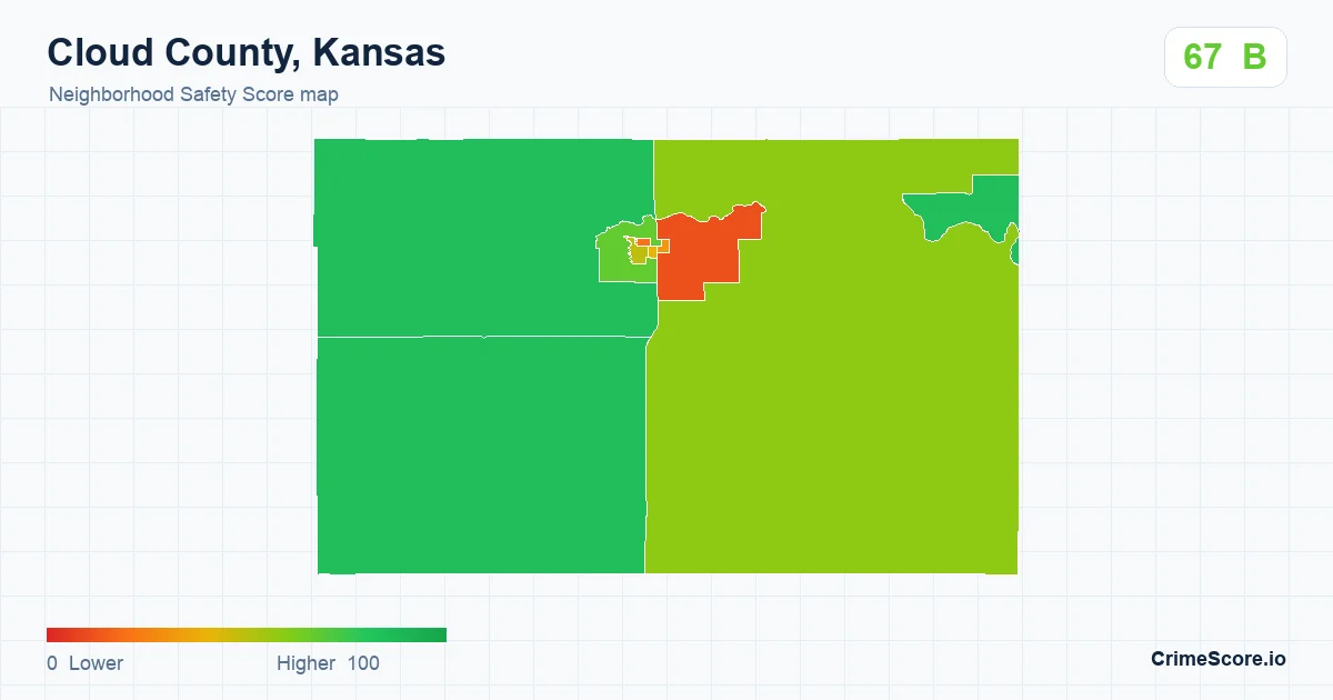 Cloud County, Kansas neighborhood Safety Score map by Census block group