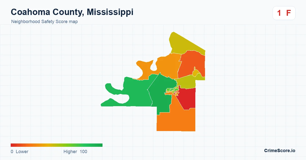Coahoma County, Mississippi neighborhood Safety Score map by Census block group