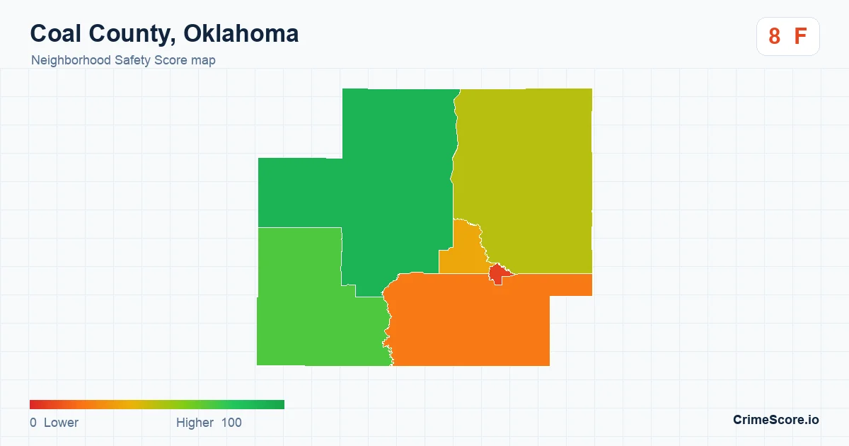 Coal County, Oklahoma neighborhood Safety Score map by Census block group