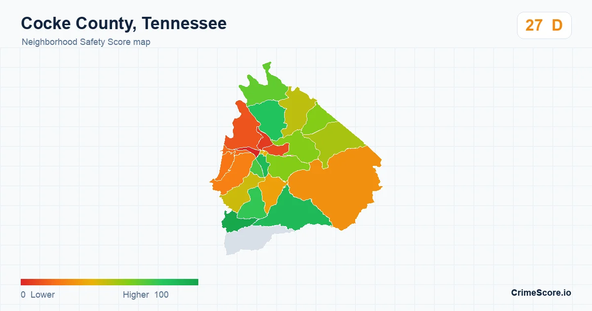 Cocke County, Tennessee neighborhood Safety Score map by Census block group
