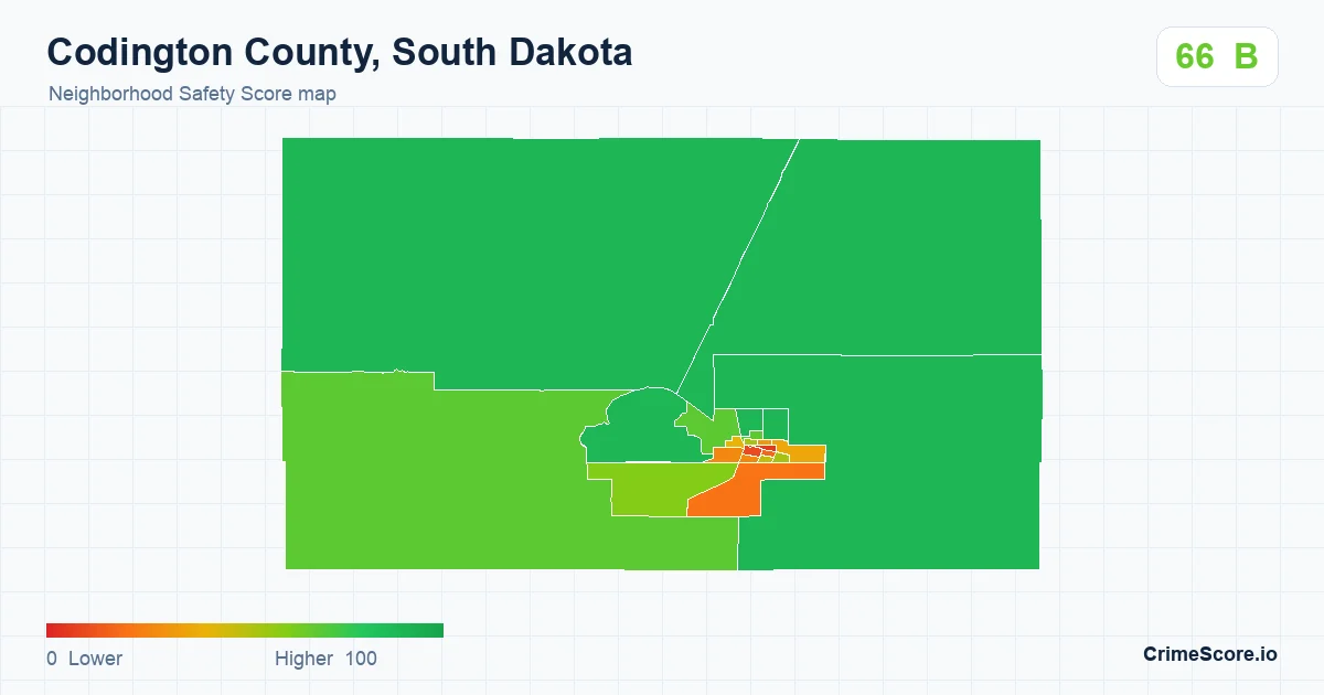 Codington County, South Dakota neighborhood Safety Score map by Census block group