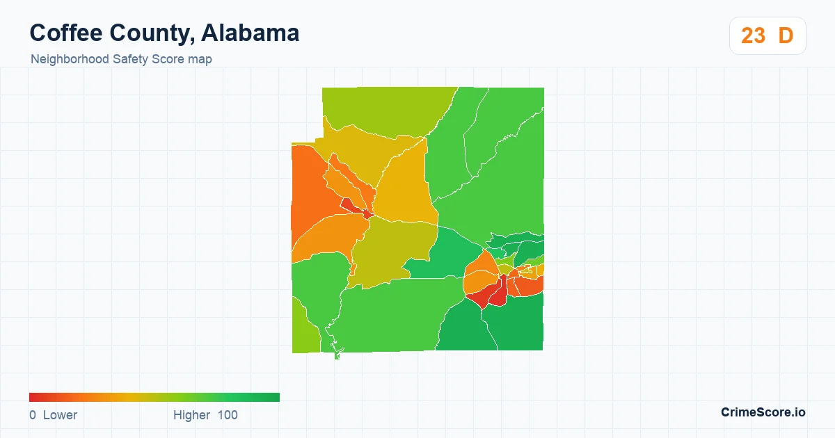 Coffee County, Alabama neighborhood Safety Score map by Census block group