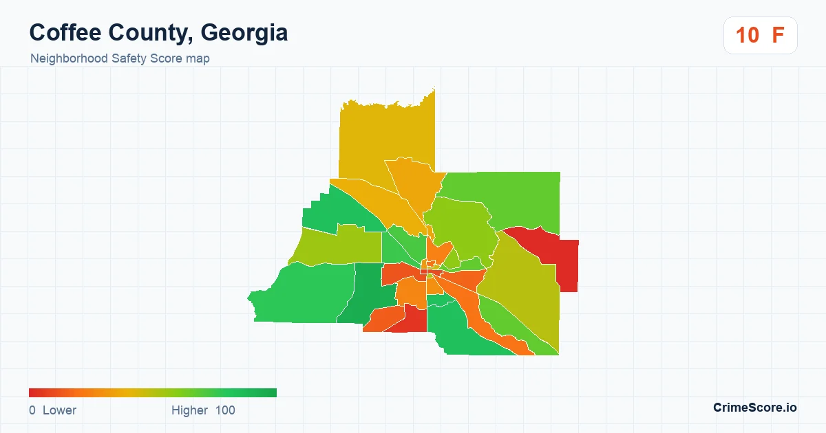 Coffee County, Georgia neighborhood Safety Score map by Census block group