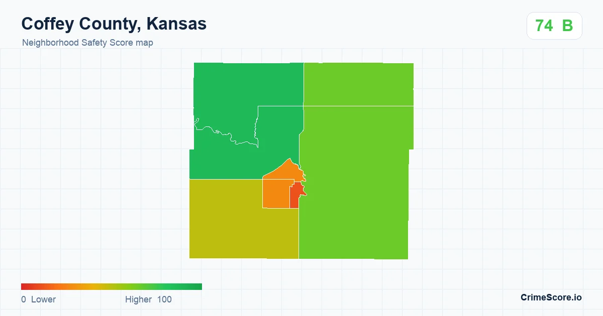 Coffey County, Kansas neighborhood Safety Score map by Census block group