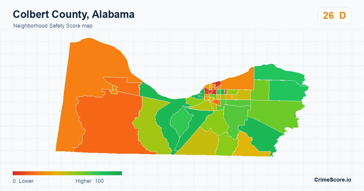 Colbert County, Alabama neighborhood Safety Score map by Census block group