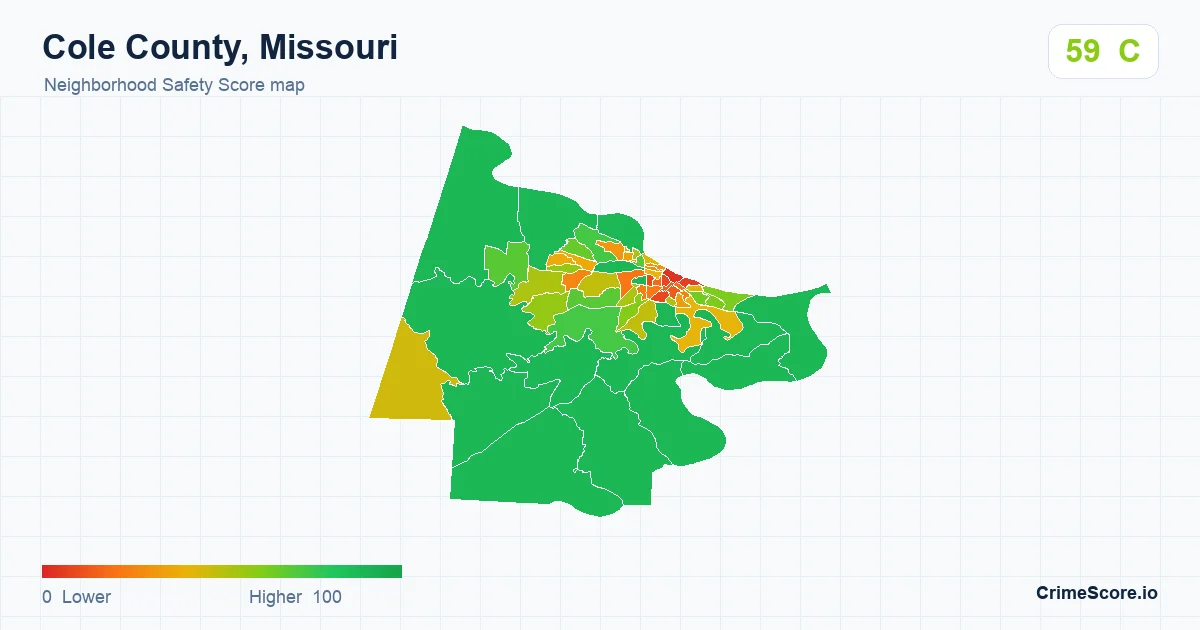 Cole County, Missouri neighborhood Safety Score map by Census block group