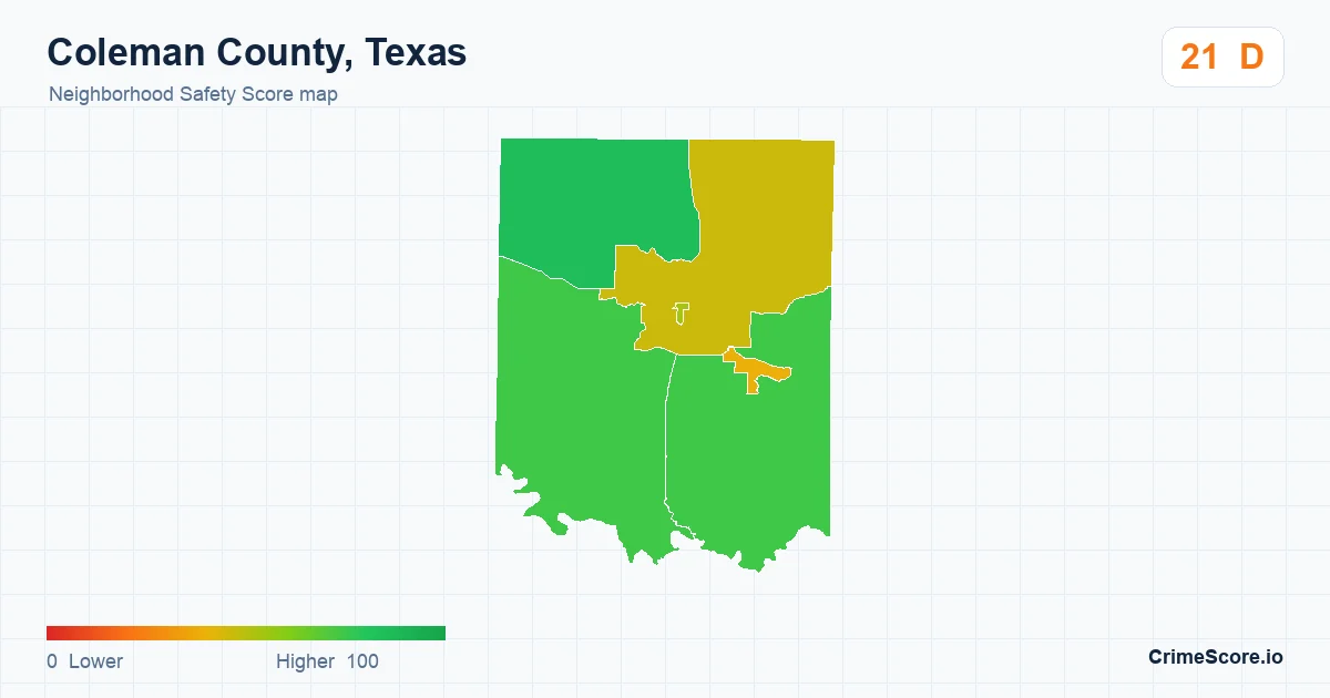 Coleman County, Texas neighborhood Safety Score map by Census block group
