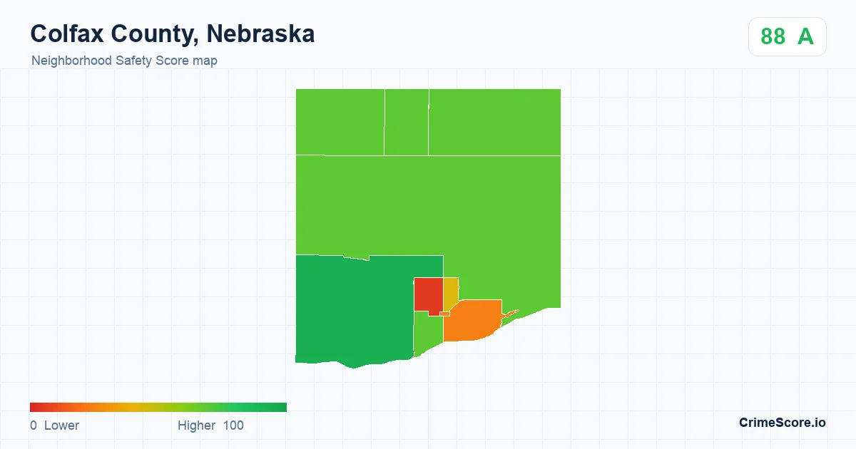 Colfax County, Nebraska neighborhood Safety Score map by Census block group