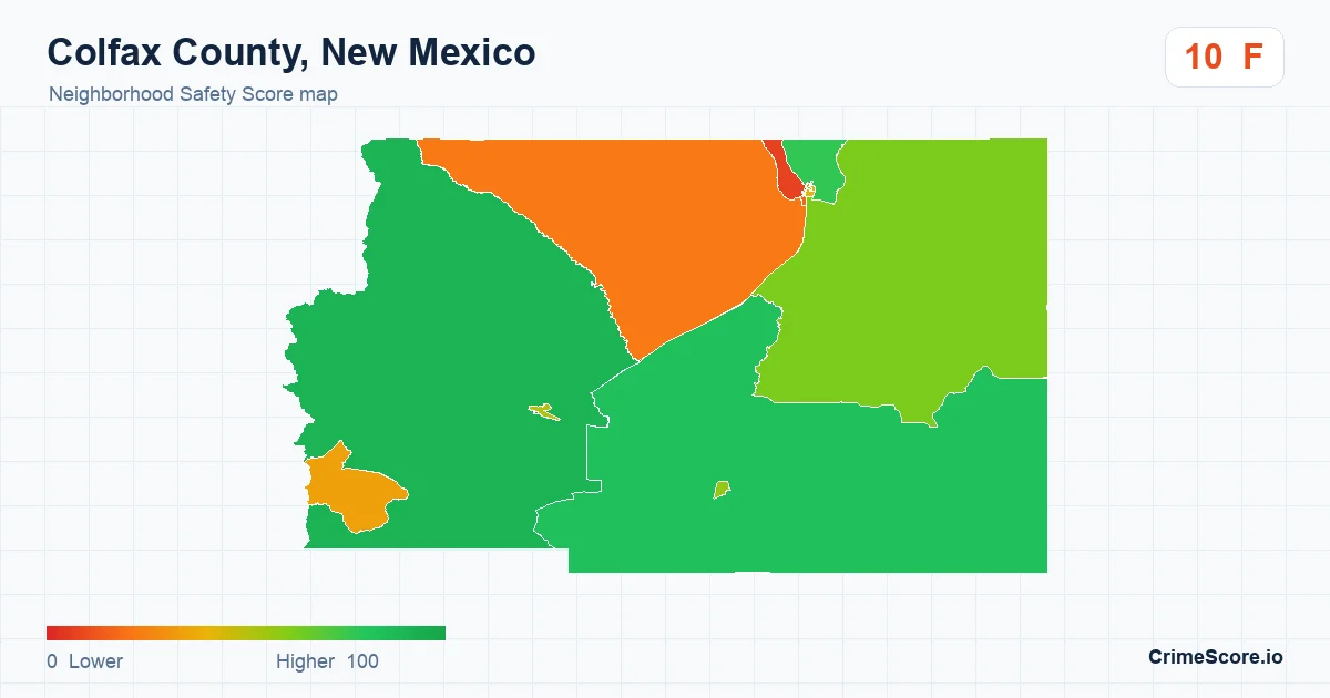 Colfax County, New Mexico neighborhood Safety Score map by Census block group
