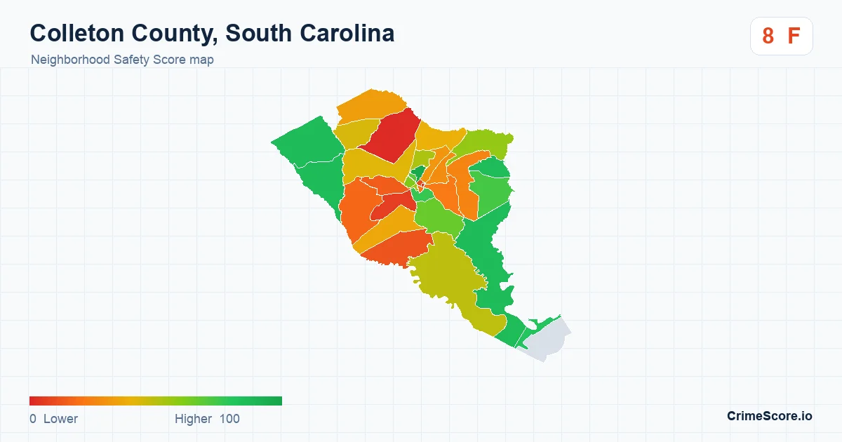 Colleton County, South Carolina neighborhood Safety Score map by Census block group