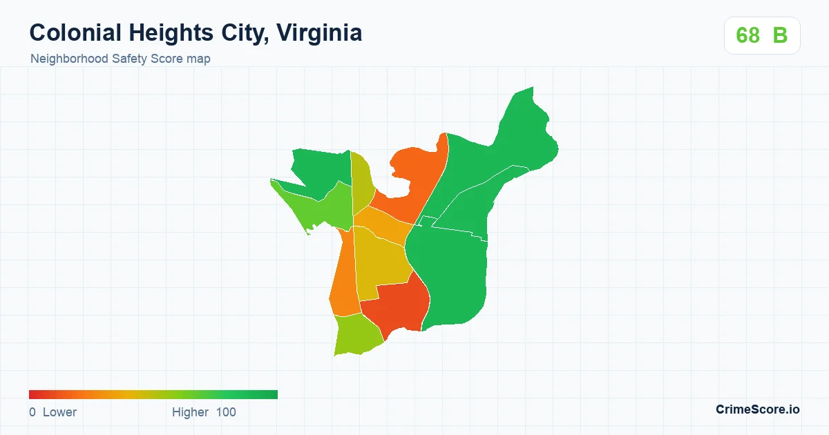 Colonial Heights City, Virginia neighborhood Safety Score map by Census block group