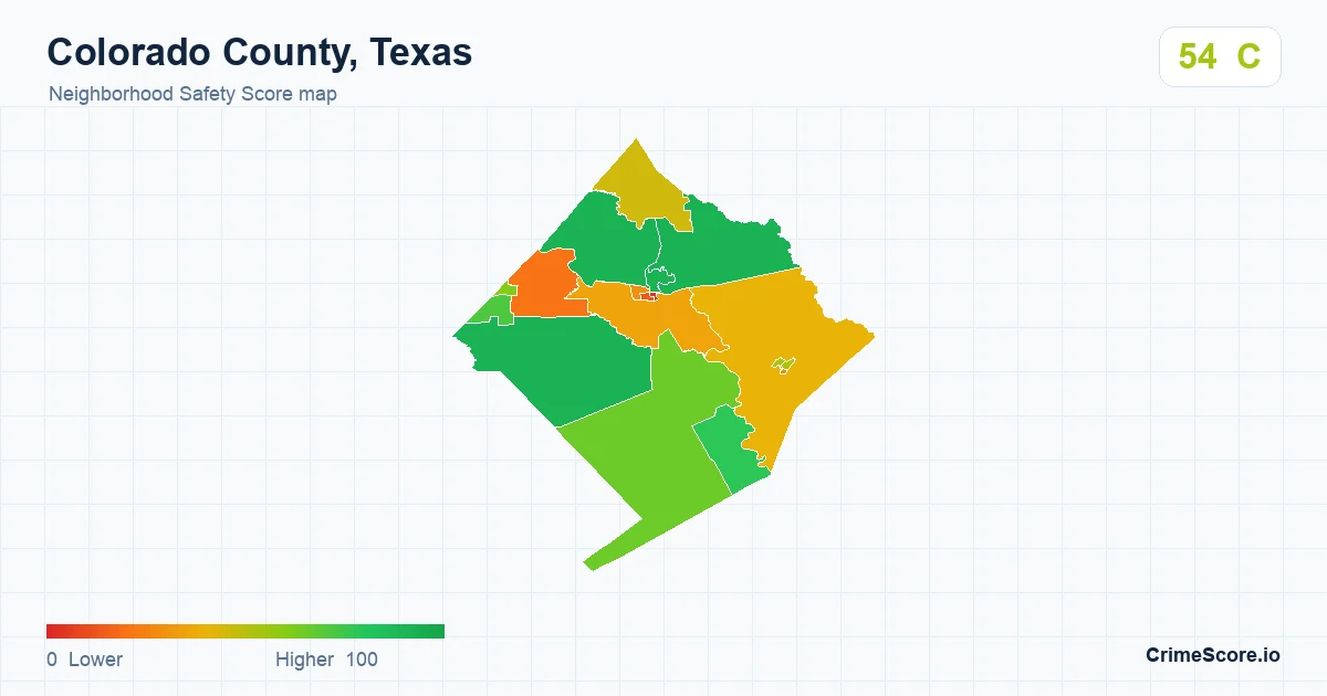 Colorado County, Texas neighborhood Safety Score map by Census block group