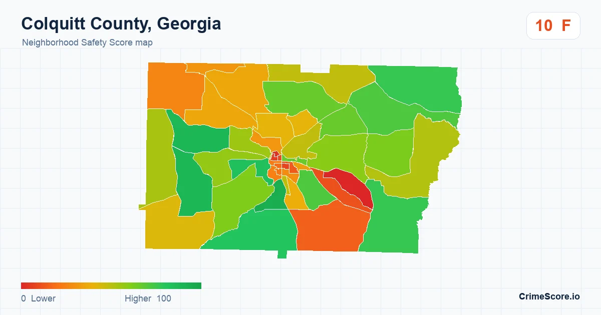Colquitt County, Georgia neighborhood Safety Score map by Census block group