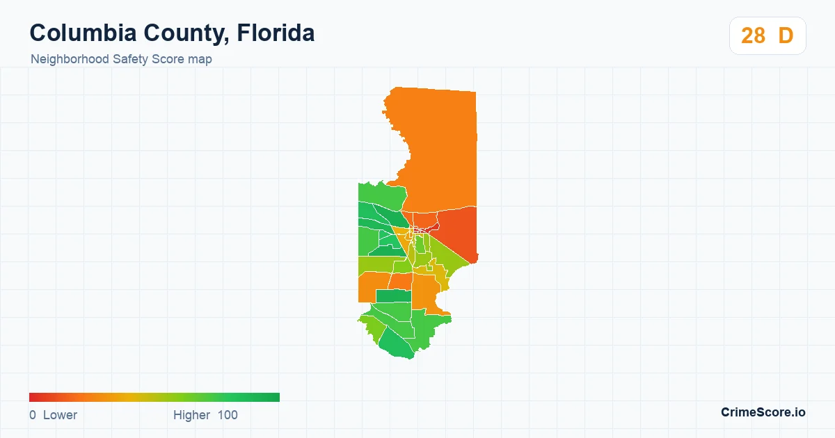 Columbia County, Florida neighborhood Safety Score map by Census block group