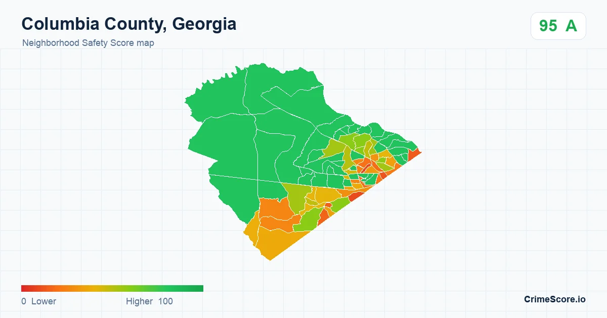Columbia County, Georgia neighborhood Safety Score map by Census block group